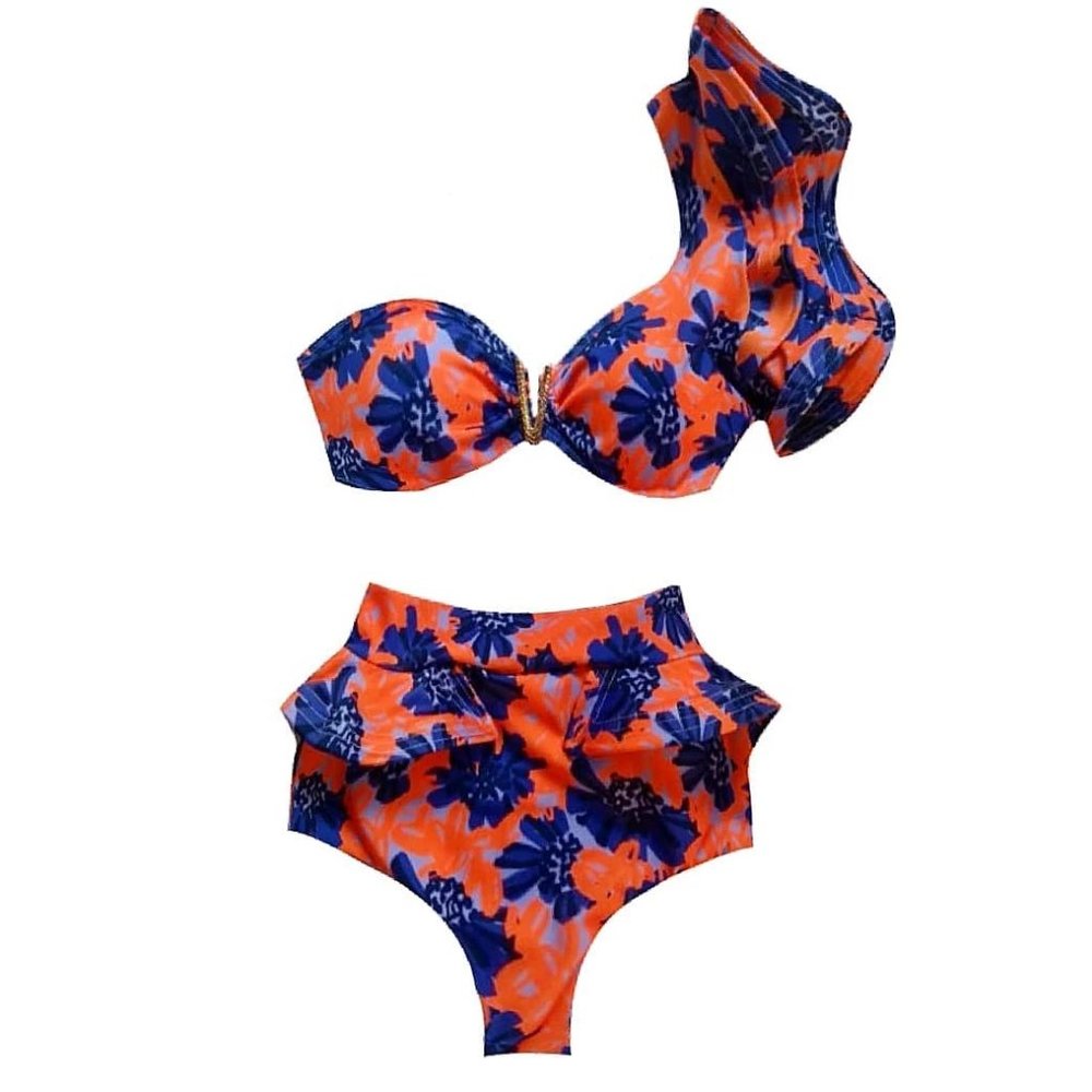 One Shoulder Swimsuit Print Bikinis